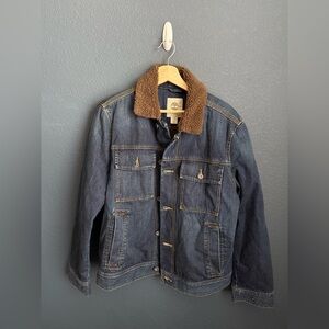 Timberland Men's Blue Denim Jacket with Brown Collar